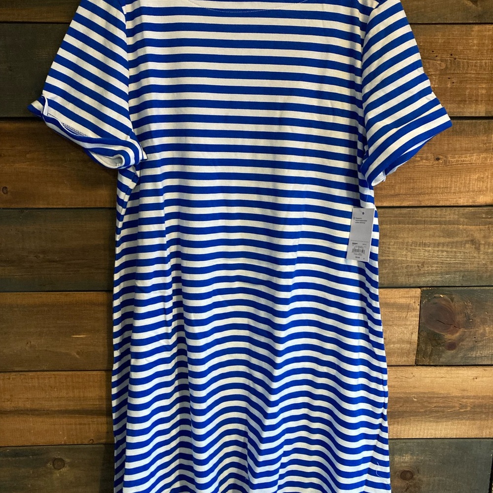 Blue and White Striped T-Shirt Dress